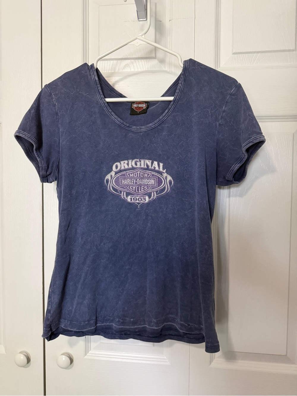 Harley-Davidson Women’s Vintage Wash Graphic Tee Large Blue Motorcycle Shirt